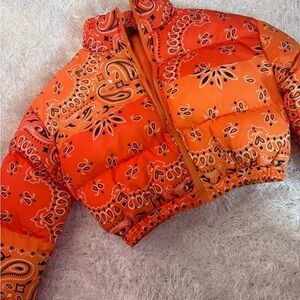 Orange Paisley Women's Puffer Jacket